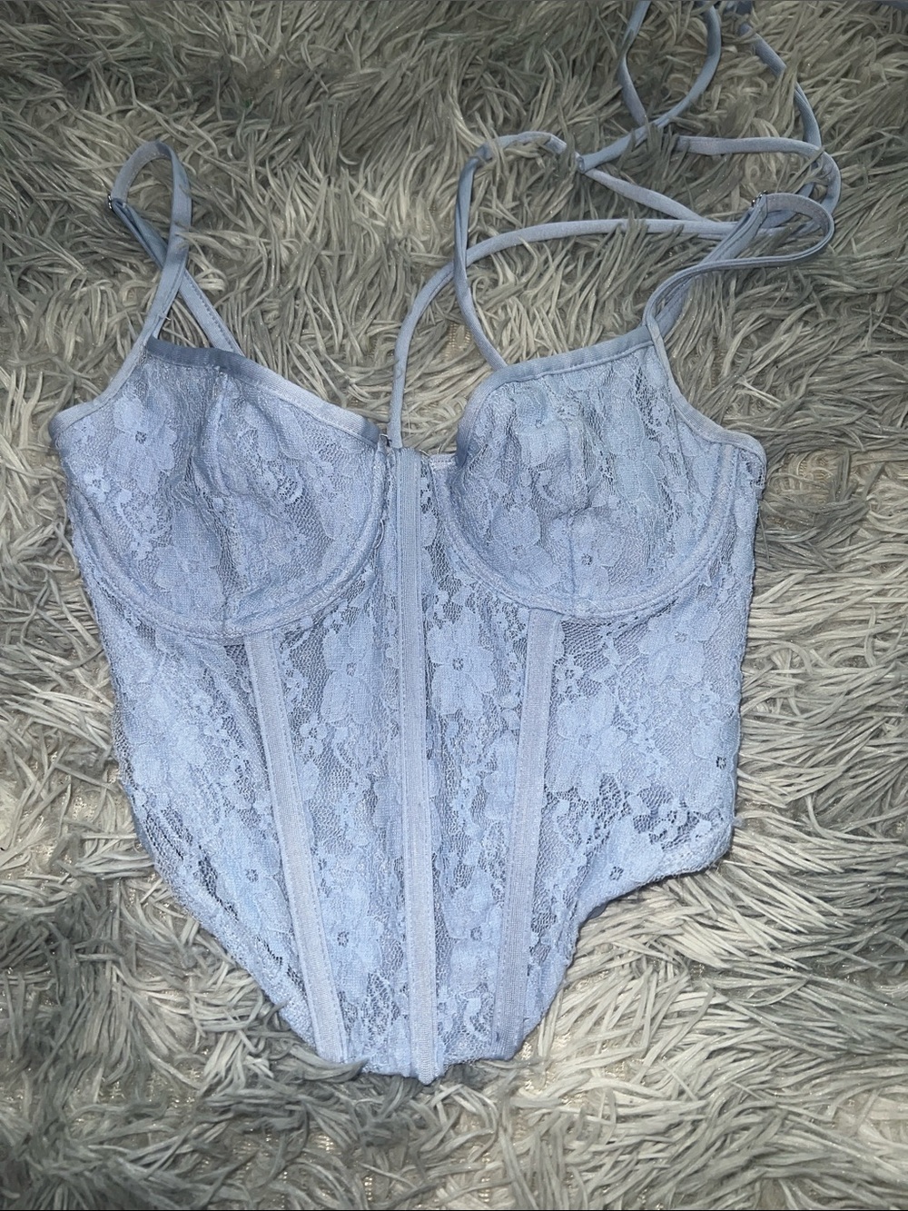 Lace Corset Bustier Top in Light Blue